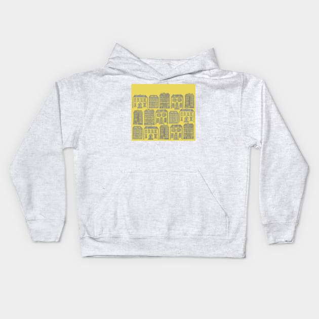 Home Sweet Home – Yellow and Grey Kids Hoodie by Maddybennettart